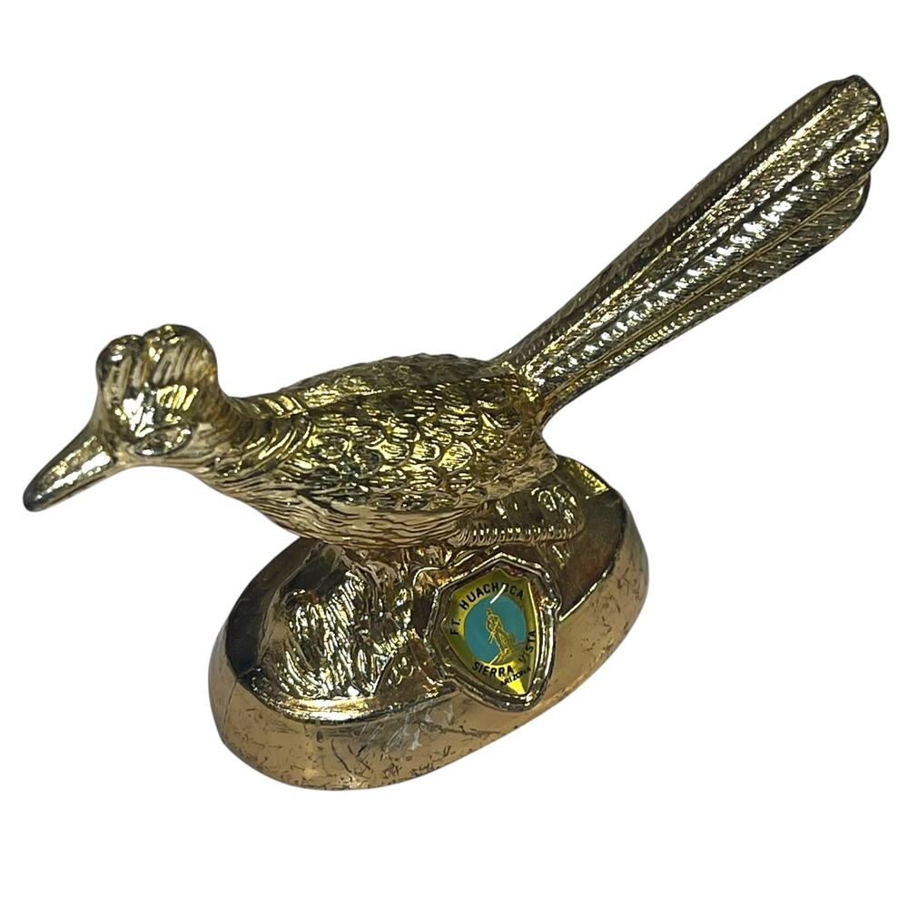 Vintage Ft Huachuca Arizona Roadrunner Gold Tone Souvenir Figurine Hong Kong